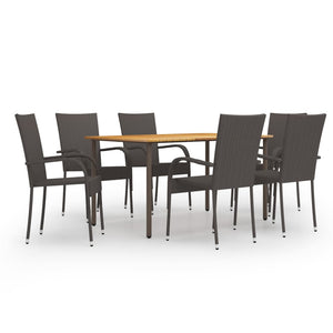 Set Mobili da Pranzo Giardino 7 pz in Polyrattan Marrone cod mxl 41782