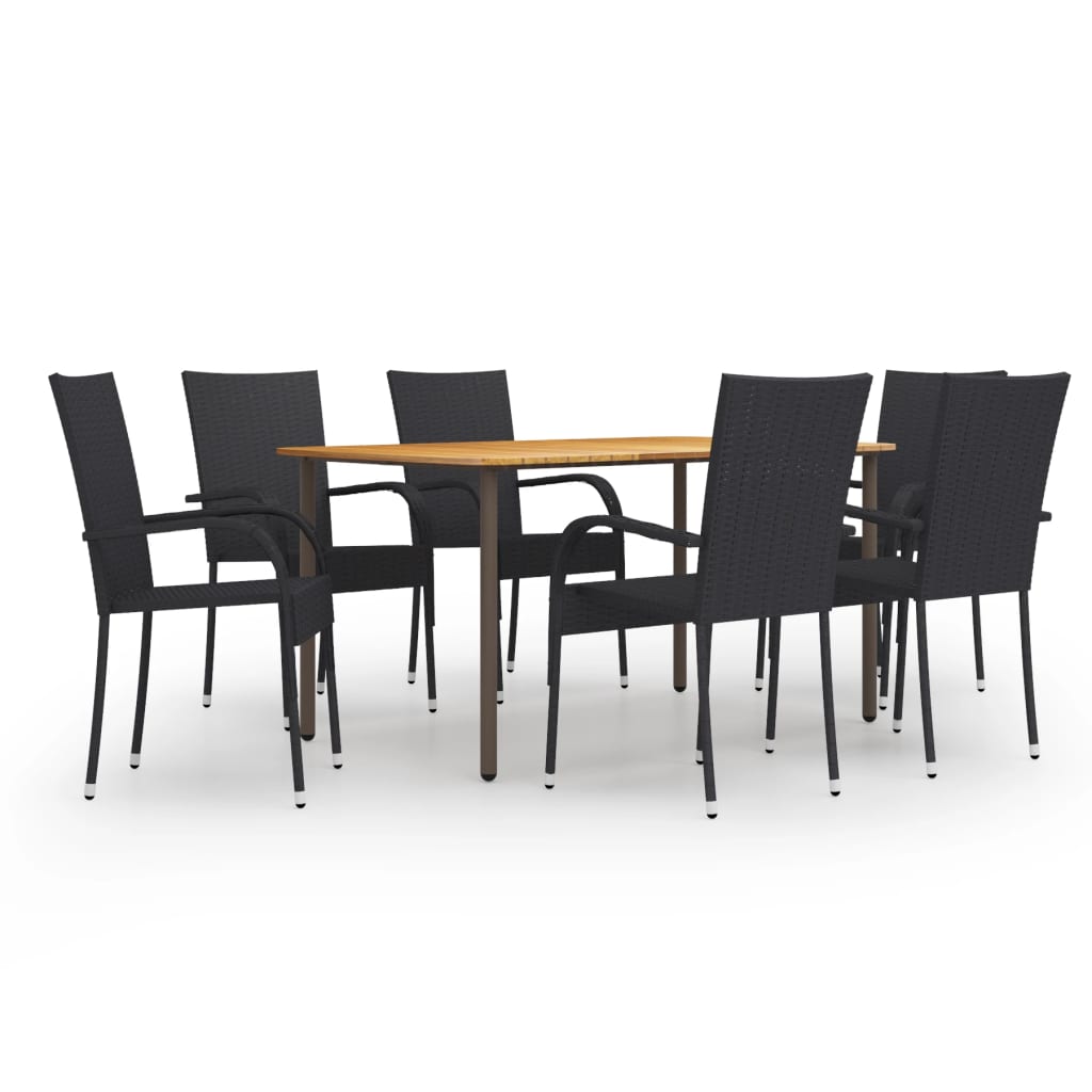 Set Mobili da Pranzo Giardino 7 pz in Polyrattan Nero cod mxl 37978