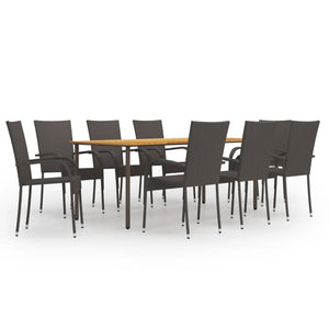 Set Mobili da Pranzo Giardino 9 pz in Polyrattan Grigio 3072504