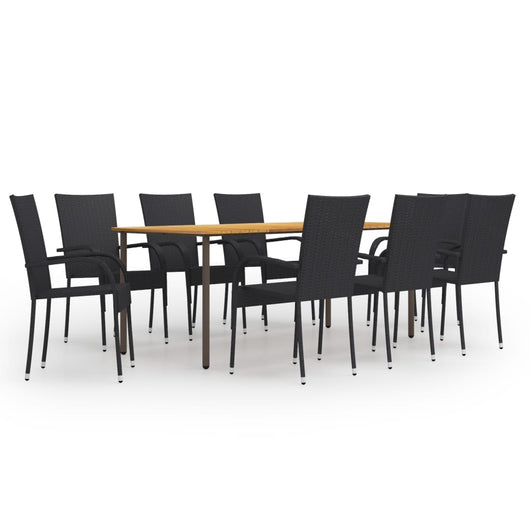 Set Mobili da Pranzo Giardino 9 pz in Polyrattan Nero