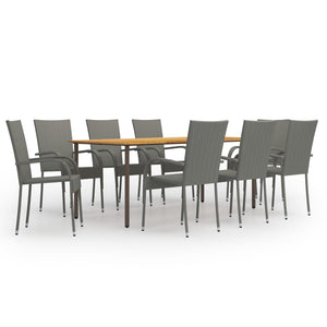 Set Mobili da Pranzo Giardino 9 pz in Polyrattan Grigio cod mxl 35692