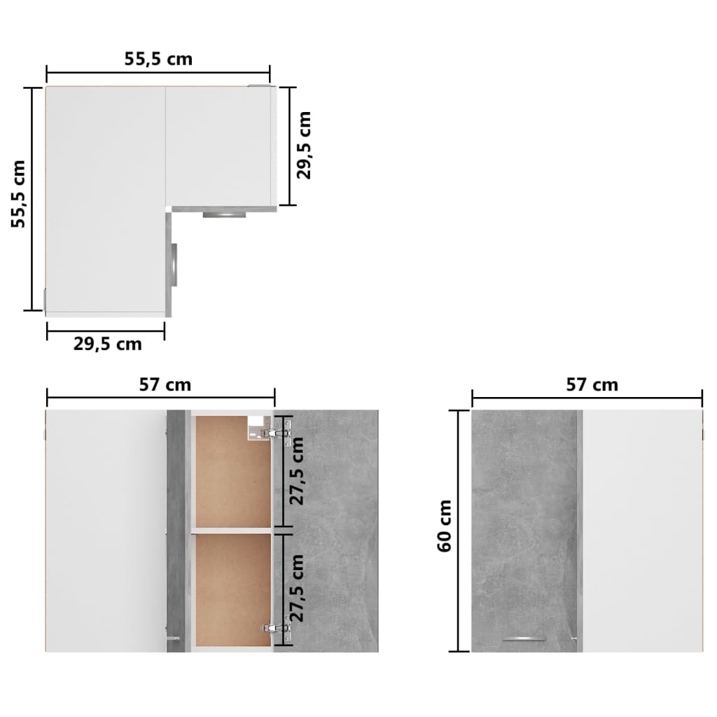 Pensile Angolare Grigio Cemento 50x31x60 cm in Truciolato 806394