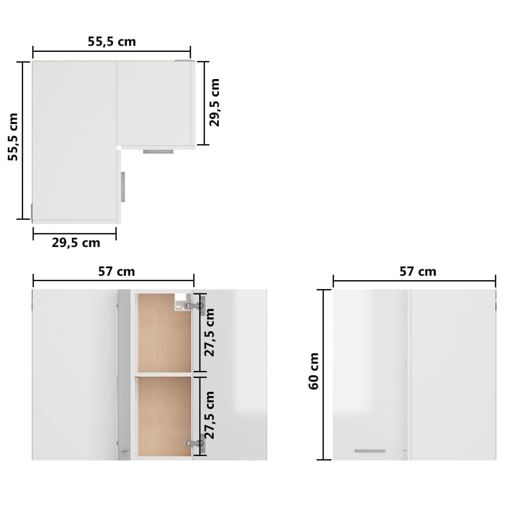 Pensile Angolare Bianco Lucido 57x57x60 cm in Truciolato 806395