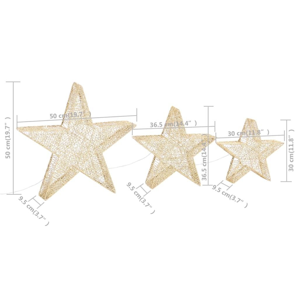 Decorazioni Natale Stelle 3 pz Oro in Rete LED Interni Esterni 329775