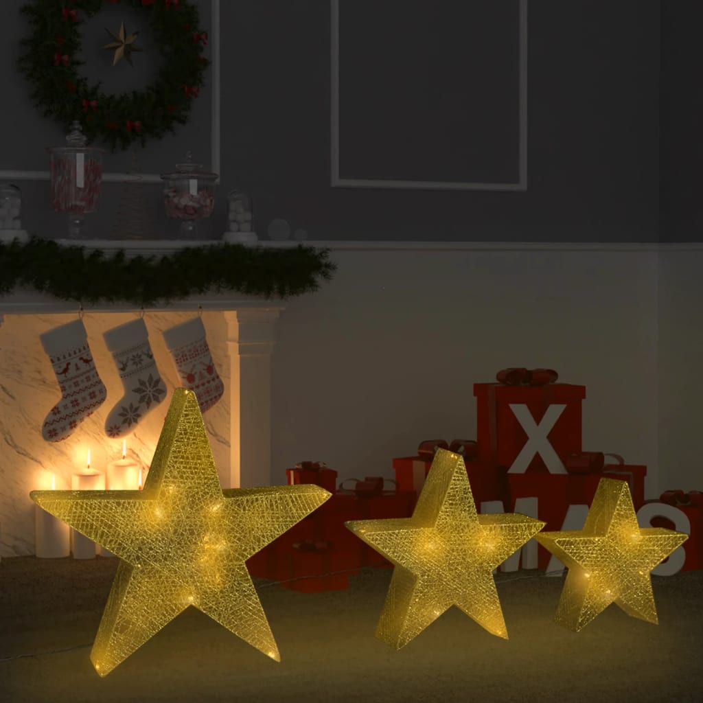 Decorazioni Natale Stelle 3 pz Oro in Rete LED Interni Esterni 329775