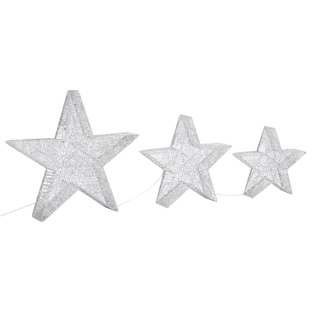 Decorazioni Natale Stelle 3 pz Argento Rete LED Interni Esterni 329776