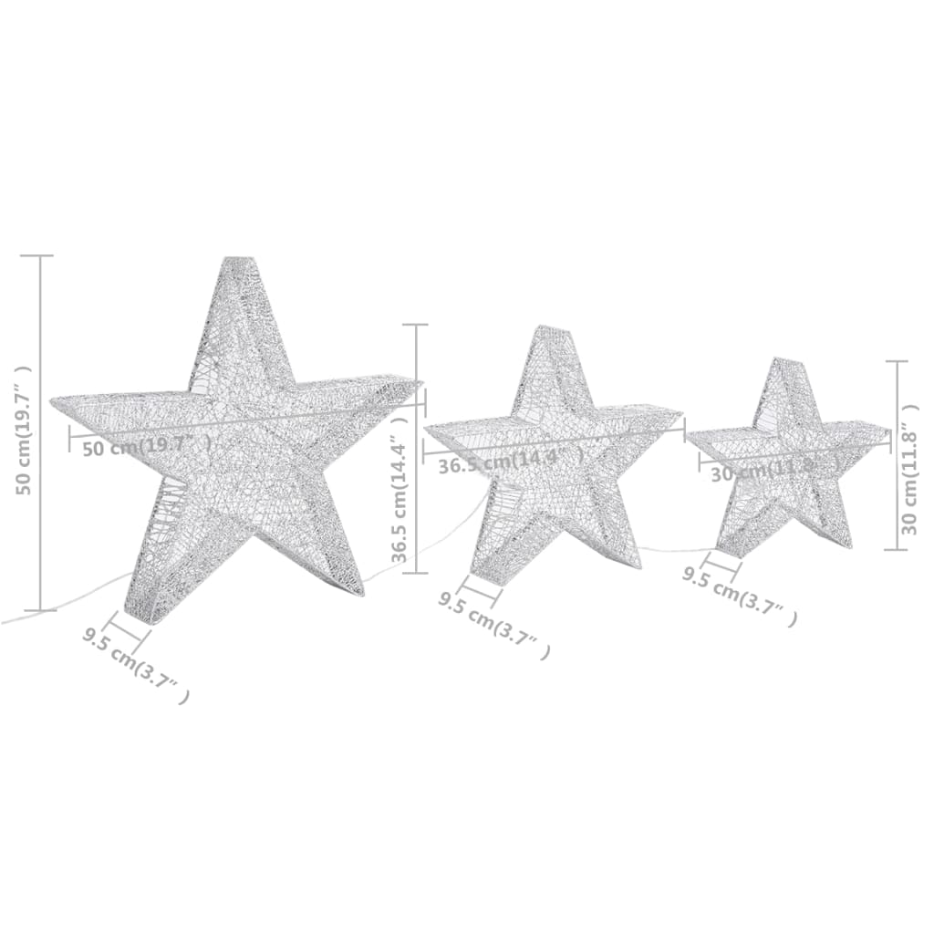 Decorazioni Natale Stelle 3 pz Argento Rete LED Interni Esterni 329776