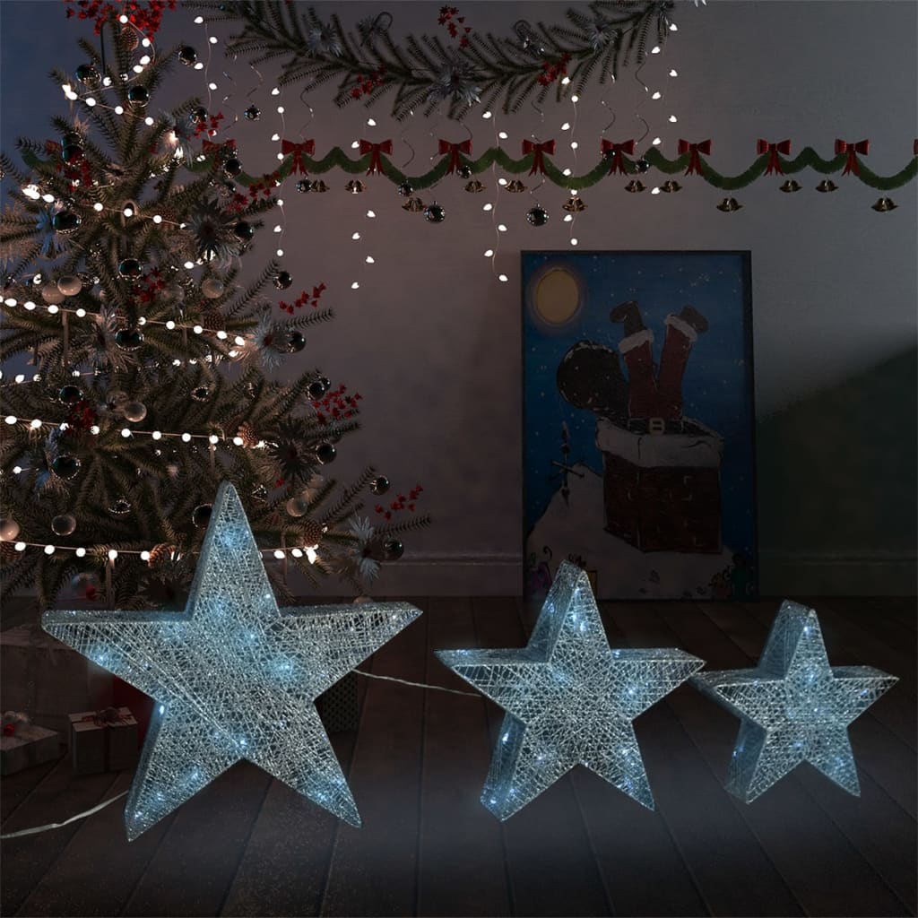 Decorazioni Natale Stelle 3 pz Argento Rete LED Interni Esterni 329776