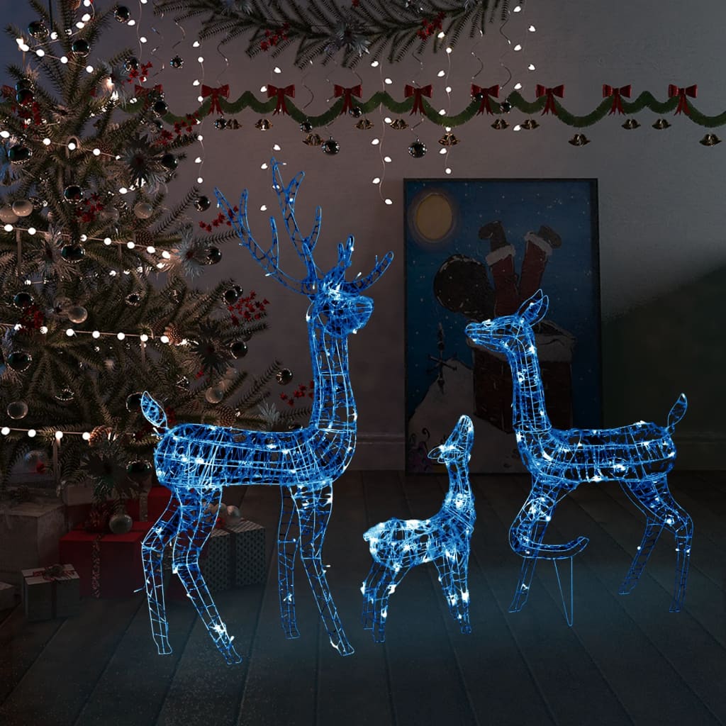 Famiglia di Renne di Natale 300 LED Blu in Acrilico 