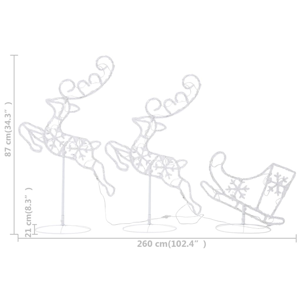 Decorazione Slitta Renne in Acrilico 260x21x87cm Bianco Freddo