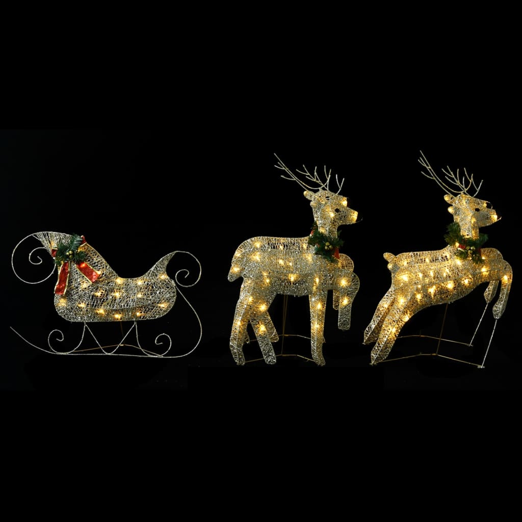 Renne e Slitta Decorazione Natalizia per Esterni 100 LED Oro