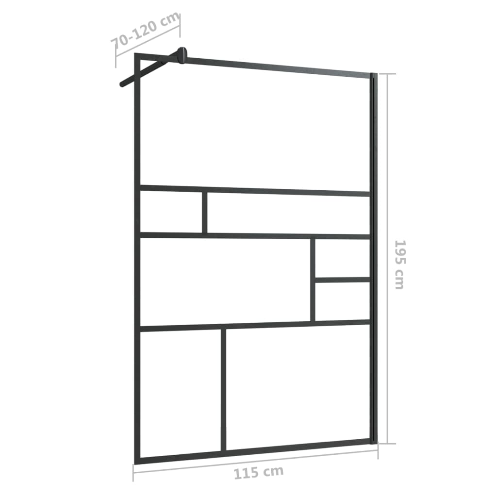 Parete Doccia Walk-in in Vetro Trasparente ESG Nera 115x195 cm 150755