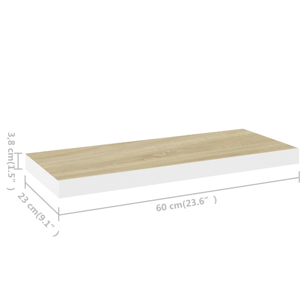 Scaffale a Parete Rovere e Bianco 60x23,5x3,8 cm in MDF 326576