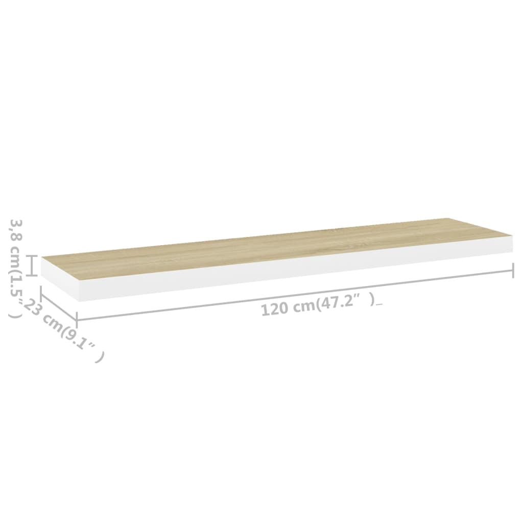 Scaffali a Parete 2 pz Rovere e Bianco 120x23,5x3,8 cm in MDF 326586