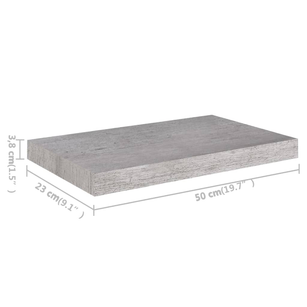 Scaffali a Parete 2 pz Grigio Cemento 50x23x3,8 cm in MDF 326595