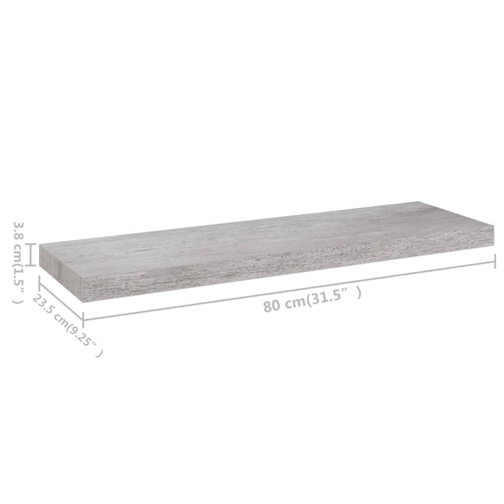 Scaffali a Parete 2 pz Grigio Cemento 80x23,5x3,8 cm in MDF cod mxl 33596