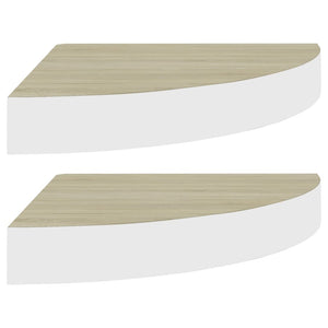 Mensole Angolari 2pz Rovere e Bianco 25x25x3,8 cm in MDF 326631