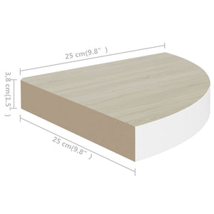 Mensole Angolari 2pz Rovere e Bianco 25x25x3,8 cm in MDF 326631