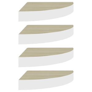 Mensole Angolari 4pz Rovere e Bianco 25x25x3,8 cm in MDF 326632