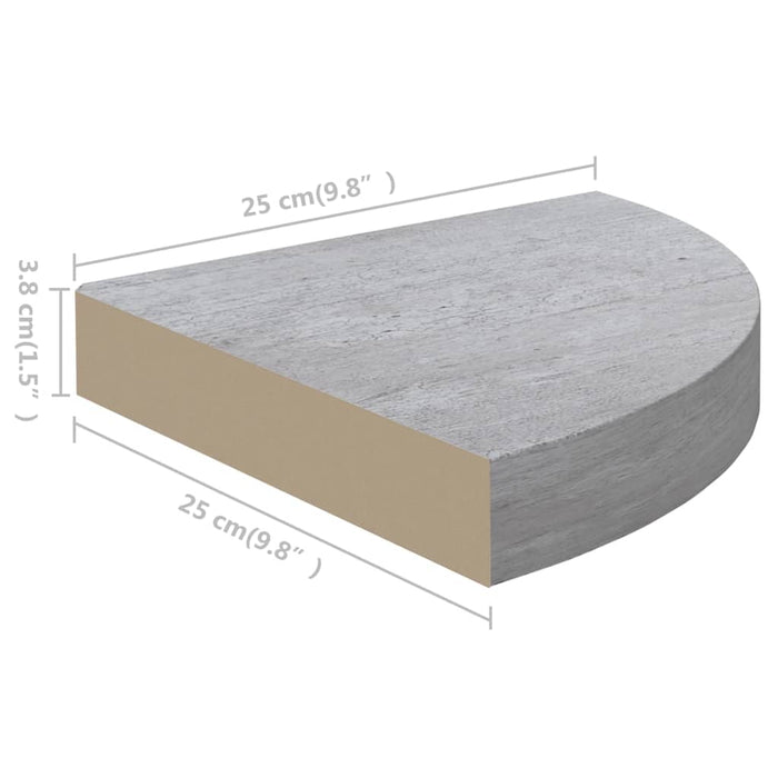 Mensola Angolare Grigio Cemento 25x25x3,8 cm in MDF 326633