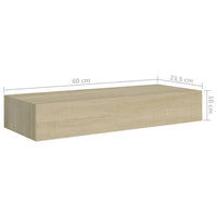 Scaffale con Cassetti da Parete Rovere 60x23,5x10 cm in MDF 330261