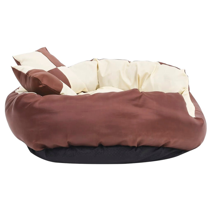 Cuscino per Cani Reversibile Lavabile Marrone Crema 85x70x20 cm 171212