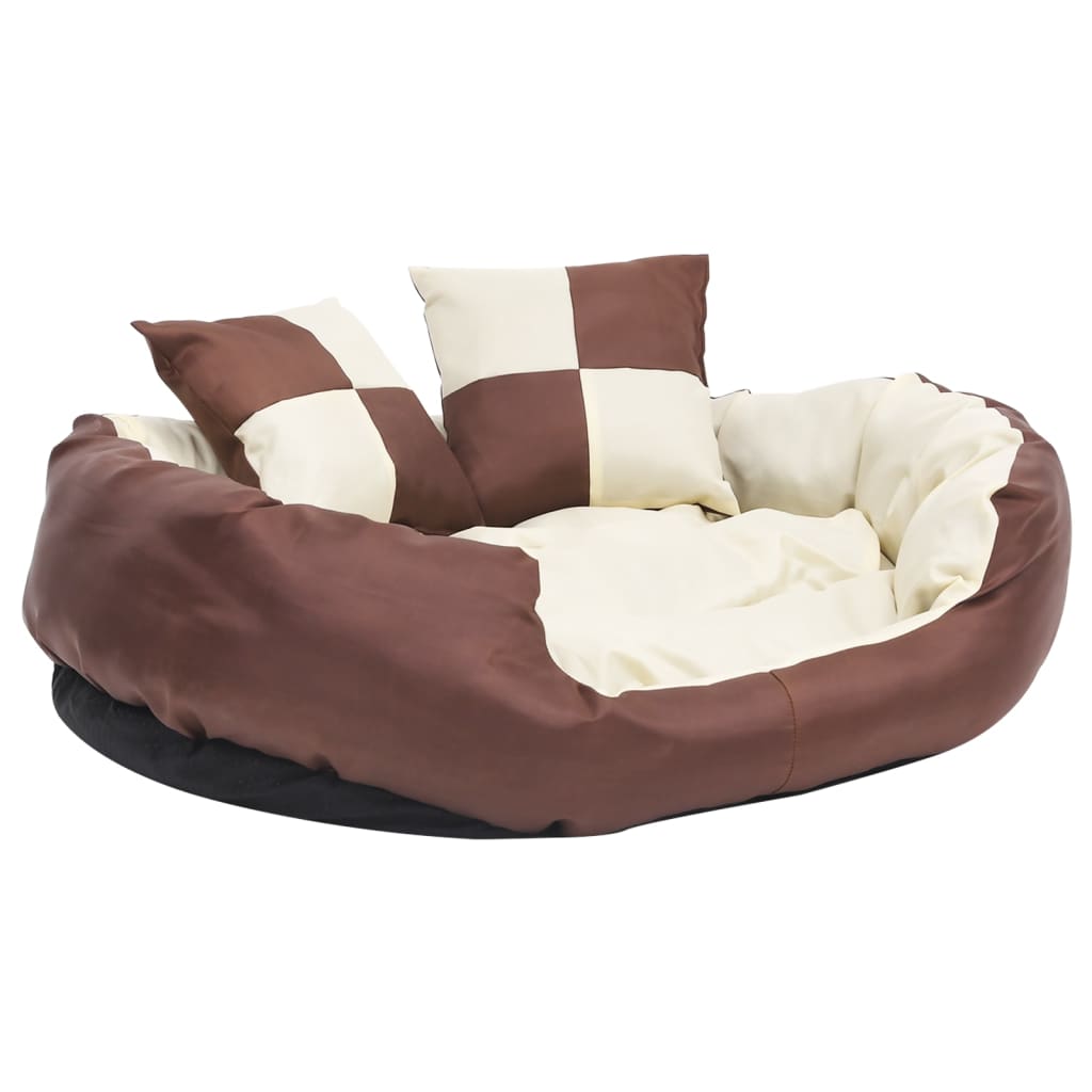 Cuscino per Cani Reversibile Lavabile Marrone Crema 85x70x20 cm 171212