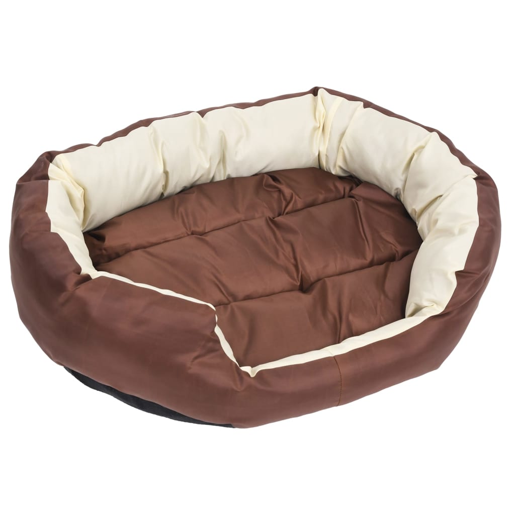 Cuscino per Cani Reversibile Lavabile Marrone Crema 85x70x20 cm 171212