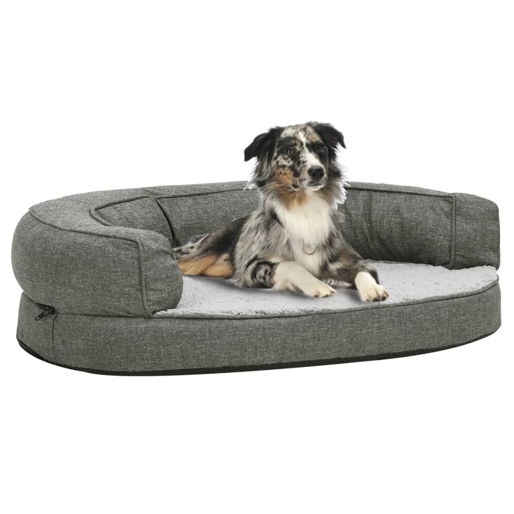 Materasso Ergonomico per Cani 75x53 cm Pile Effetto Lino Grigio cod mxl 40139