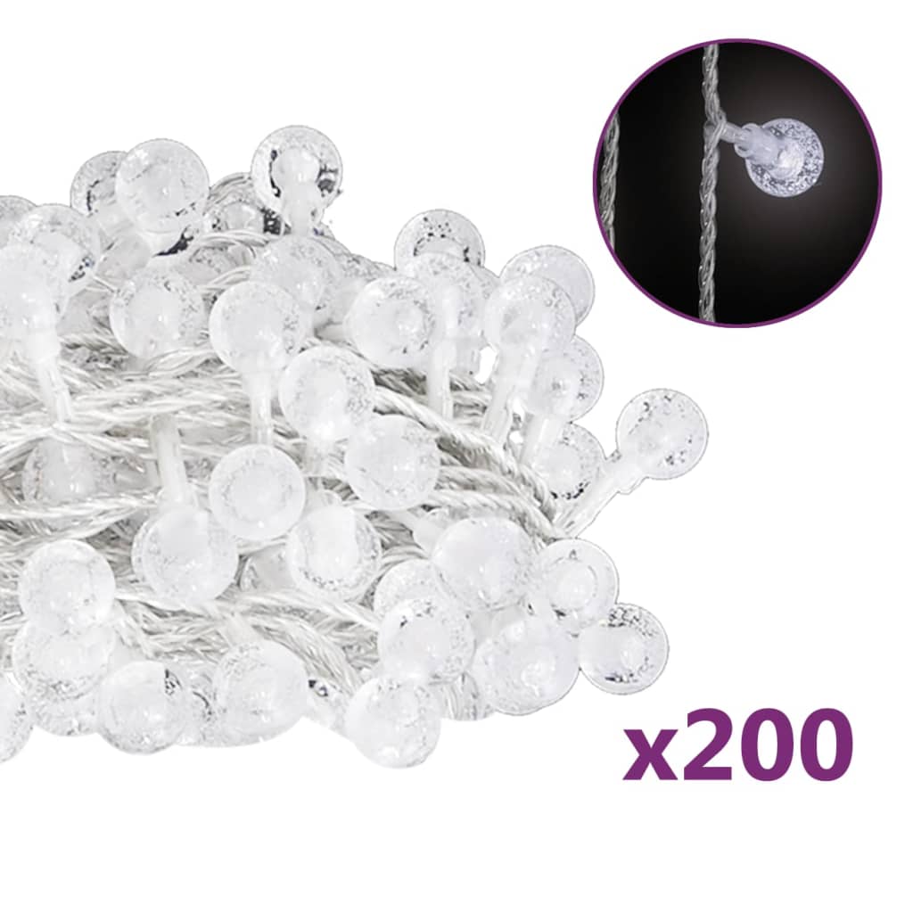 Filo di Luci Sferiche 20m 200 LED Bianco Freddo 8 Funzioni