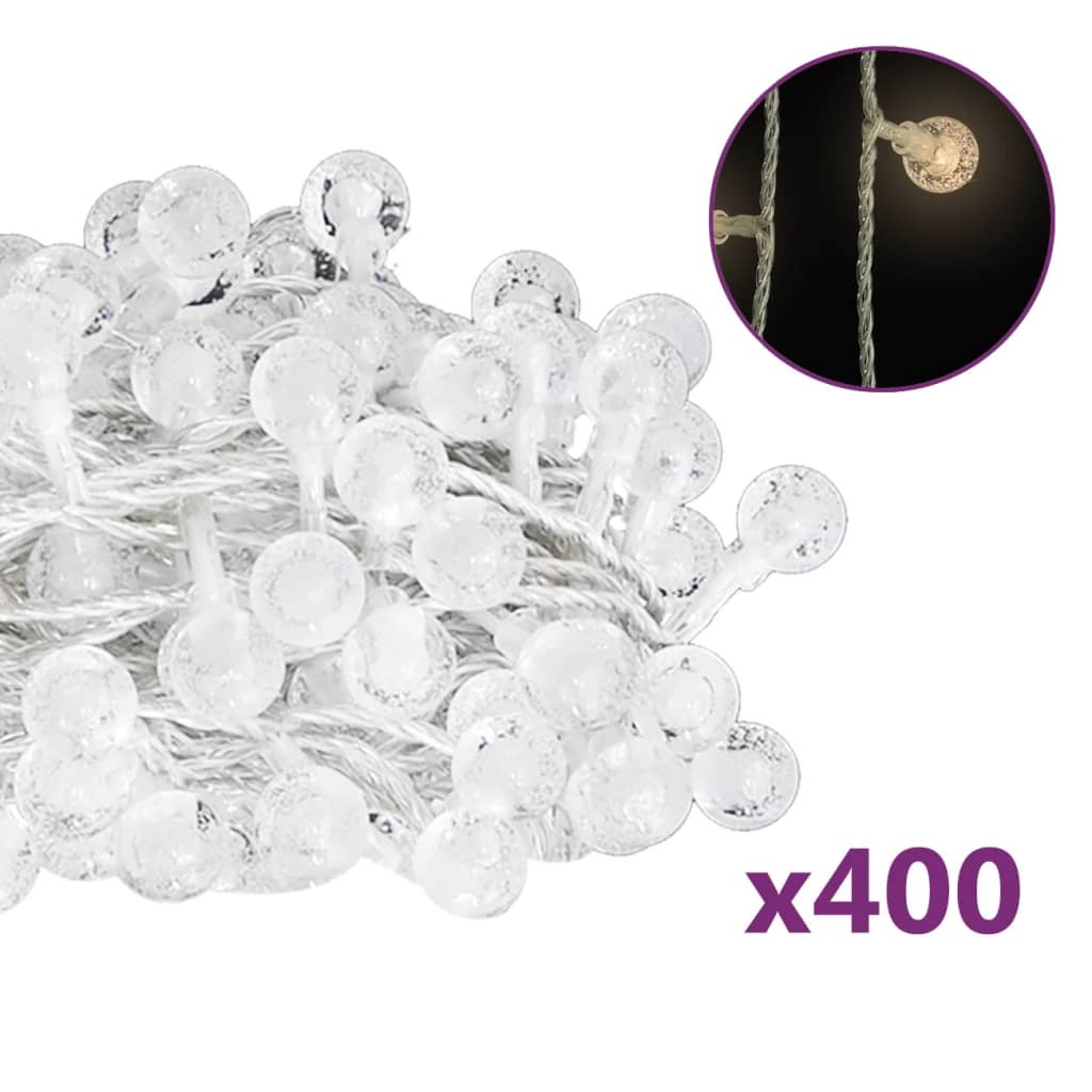 Filo Luci Fatate Sferiche 40m 400 LED Bianco Caldo 8 Funzioni 328814