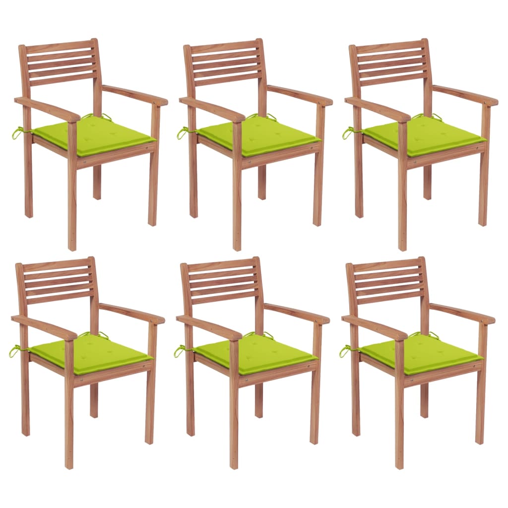 Sedie da Giardino Impilabili con Cuscini 6 pz Massello di Teak 3072583