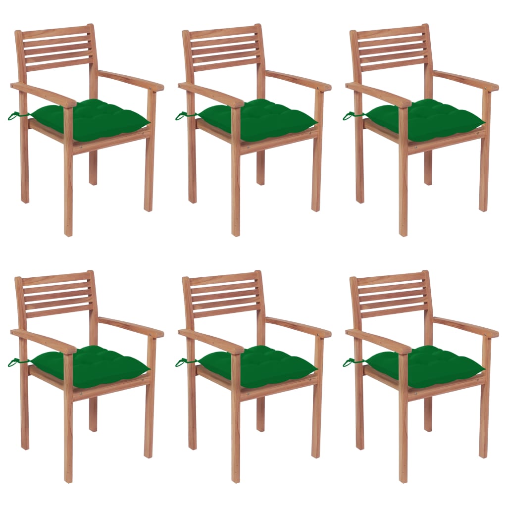 Sedie da Giardino Impilabili con Cuscini 6 pz Massello di Teak 3072592