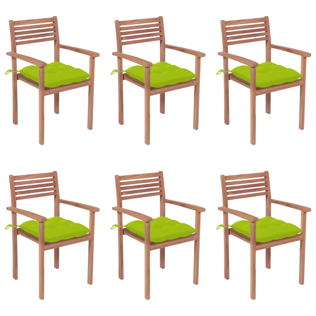 Sedie da Giardino Impilabili con Cuscini 6 pz Massello di Teak 3072598