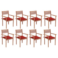 Sedie da Giardino Impilabili 8 pz con Cuscini Massello di Teak 3072606