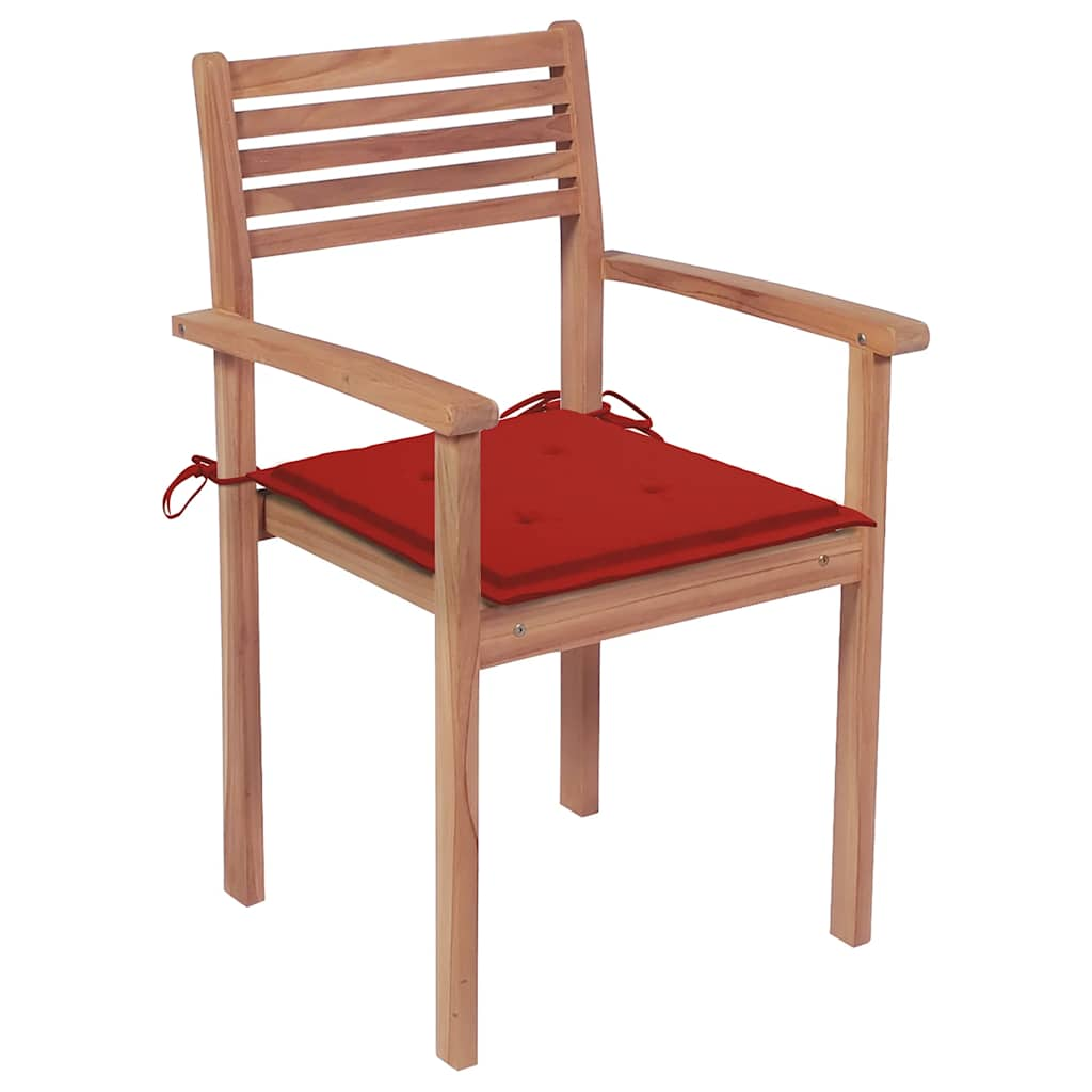 Sedie da Giardino Impilabili 8 pz con Cuscini Massello di Teak 3072606