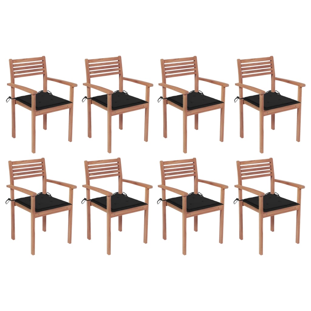 Sedie da Giardino Impilabili 8 pz con Cuscini Massello di Teak cod mxl 75164