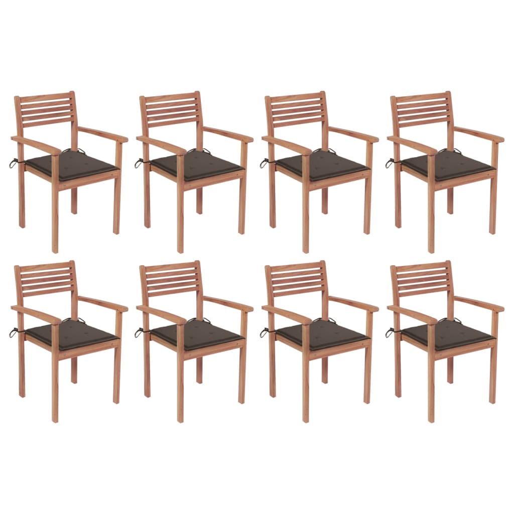 Sedie da Giardino Impilabili 8 pz con Cuscini Massello di Teak cod mxl 67221