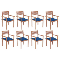 Sedie da Giardino Impilabili 8 pz con Cuscini Massello di Teak 3072610