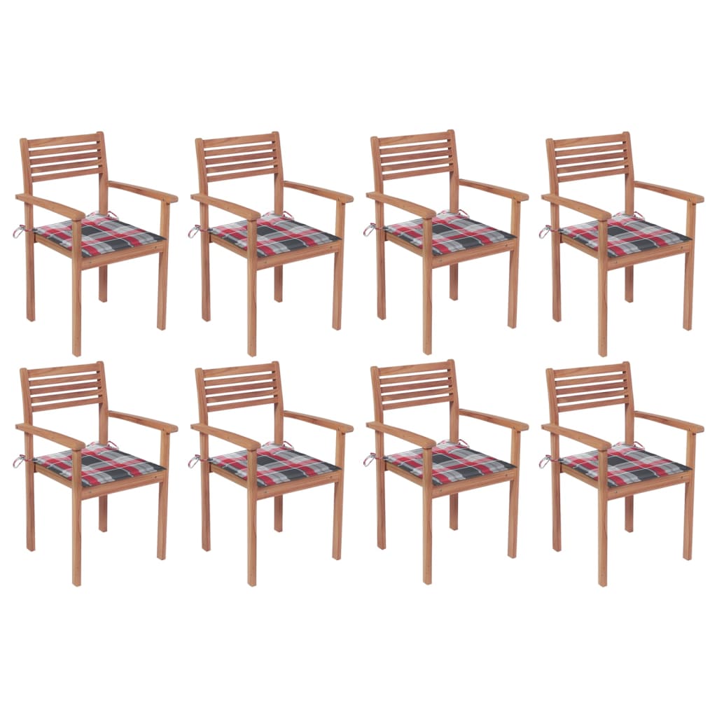 Sedie da Giardino Impilabili 8 pz con Cuscini Massello di Teak 3072613