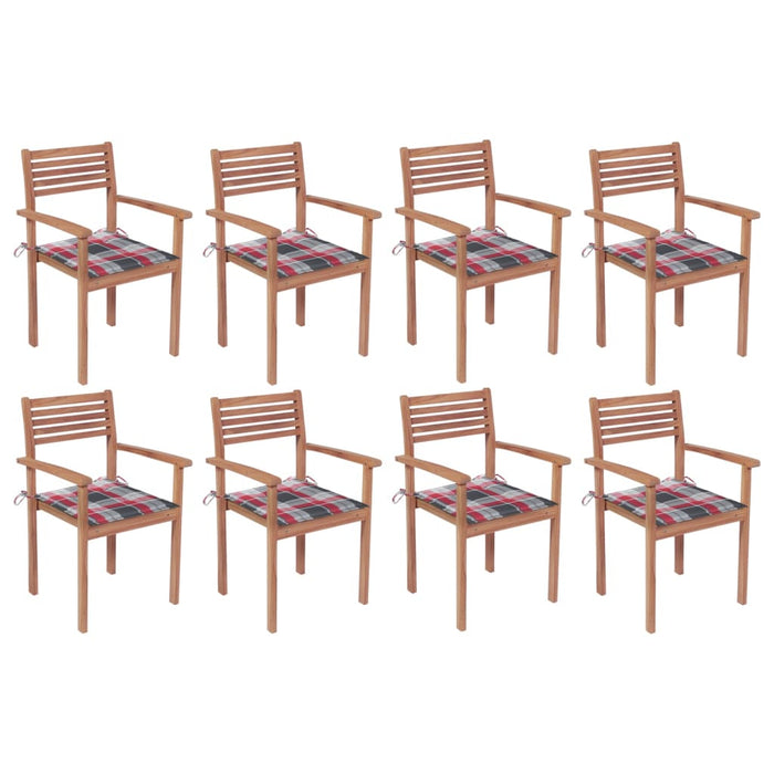 Sedie da Giardino Impilabili 8 pz con Cuscini Massello di Teak 3072613