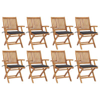 Sedie da Giardino Pieghevoli con Cuscini 8 pz Massello di Teak 3072777