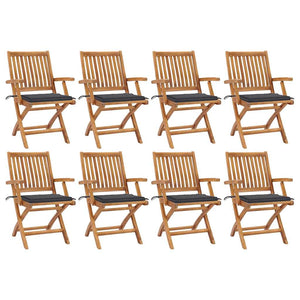 Sedie da Giardino Pieghevoli con Cuscini 8 pz Massello di Teak 3072777