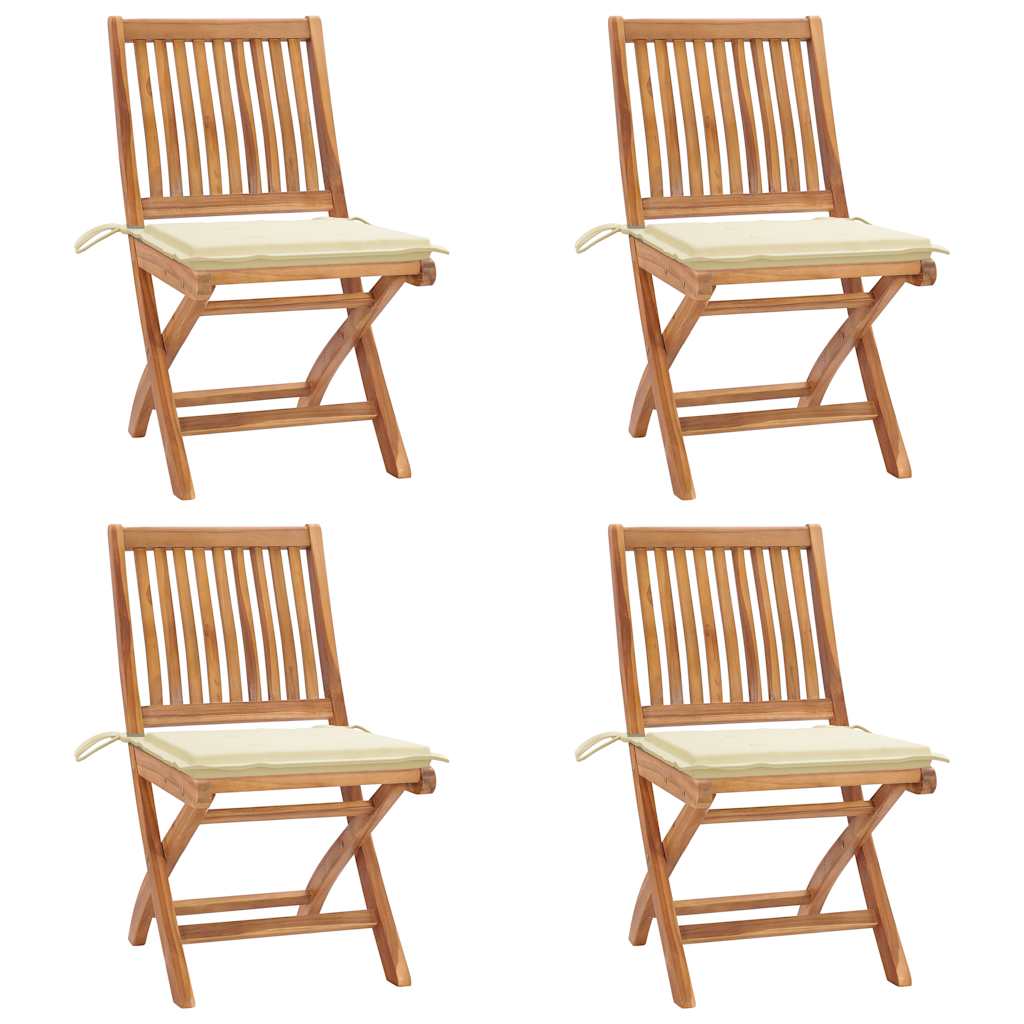 Sedie da Giardino Pieghevoli con Cuscini 4 pz Massello di Teak 3072809