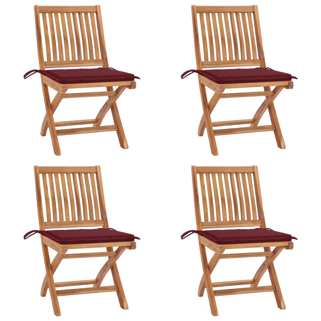 Sedie da Giardino Pieghevoli con Cuscini 4 pz Massello di Teak 3072816