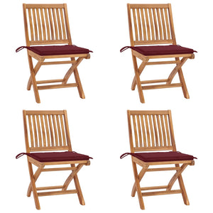 Sedie da Giardino Pieghevoli con Cuscini 4 pz Massello di Teak 3072816