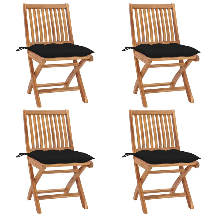 Sedie da Giardino Pieghevoli con Cuscini 4 pz Massello di Teak 3072829