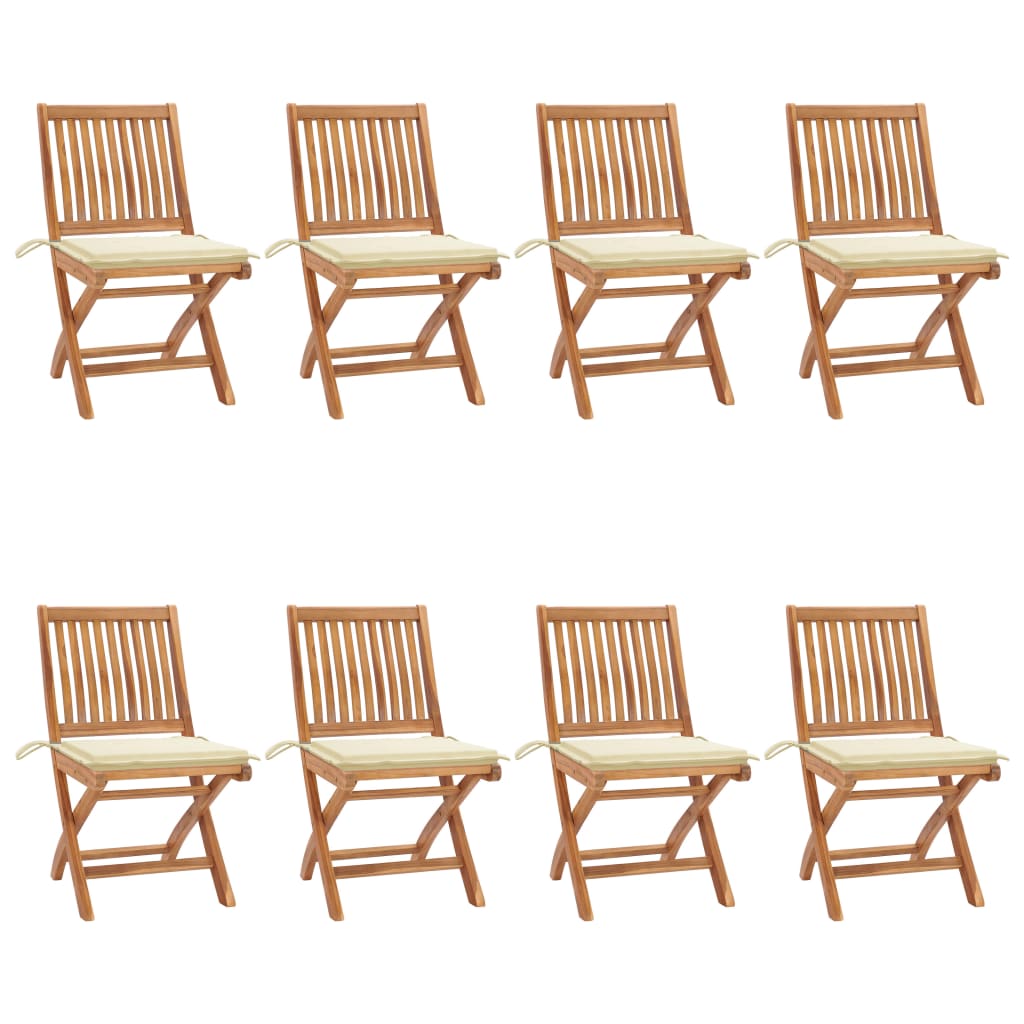 Sedie da Giardino Pieghevoli con Cuscini 8 pz Massello di Teak 3072863