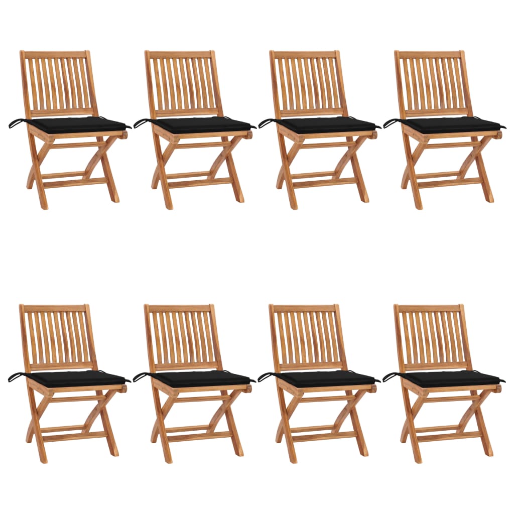 Sedie da Giardino Pieghevoli con Cuscini 8 pz Massello di Teak 3072868