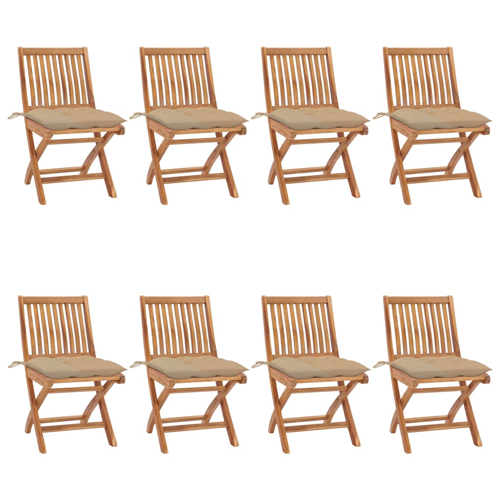 Sedie da Giardino Pieghevoli con Cuscini 8 pz Massello di Teak 3072879